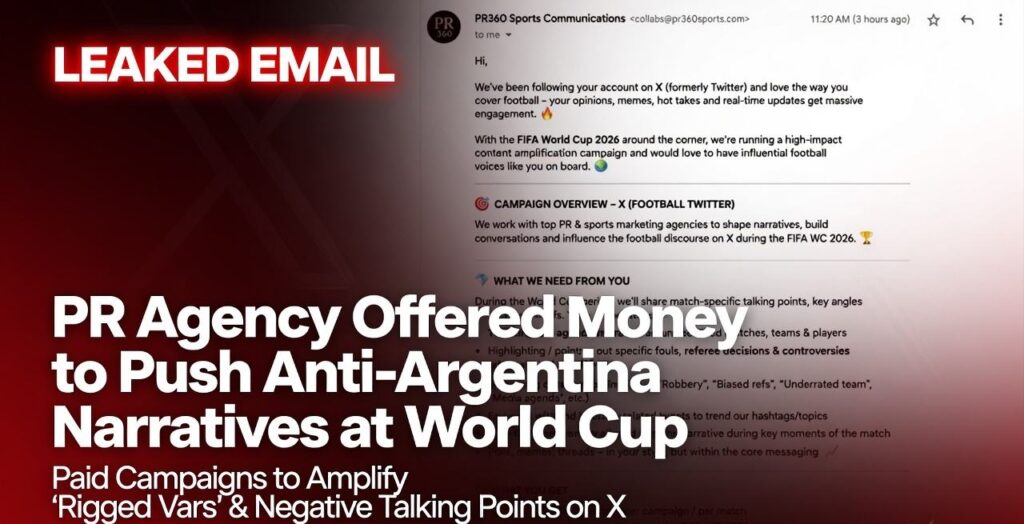 Claims of PR Agency Paying X Influencers to Push Anti-Argentina “Rigged” Narratives at World Cup